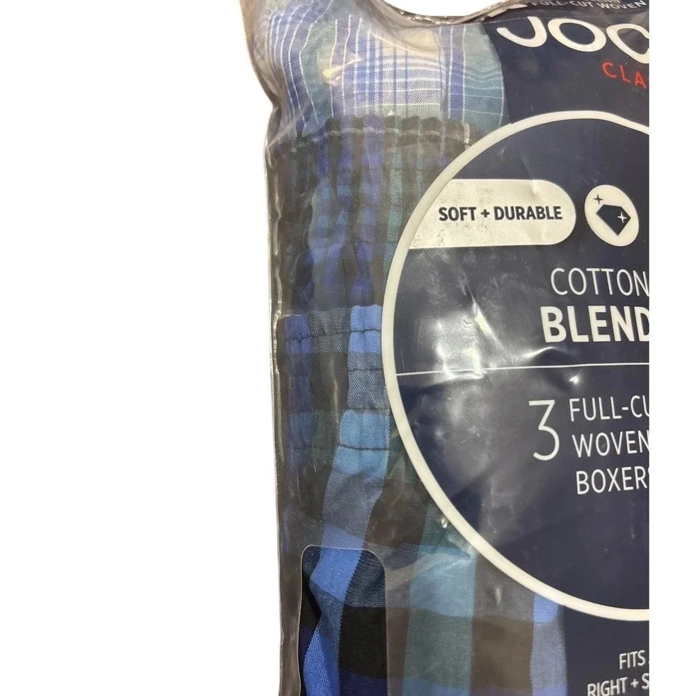 Jockey‎ Men's 3-Pack Woven Boxers LARGE (Blue And Green Plaid)- New!